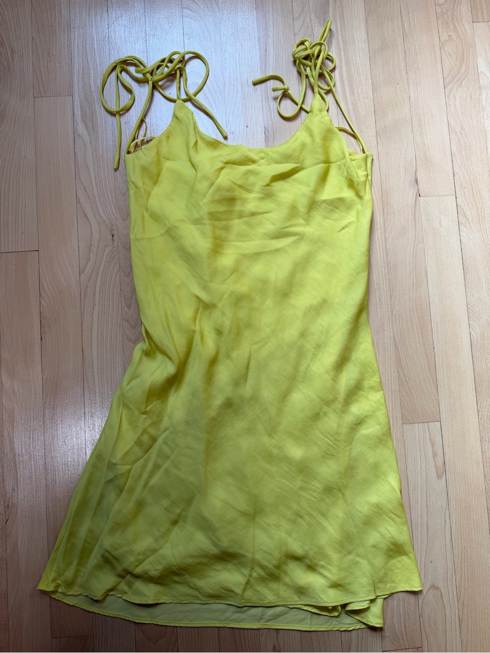 Line & Dot Bright Yellow Tie-Strap Slip Mini Dress